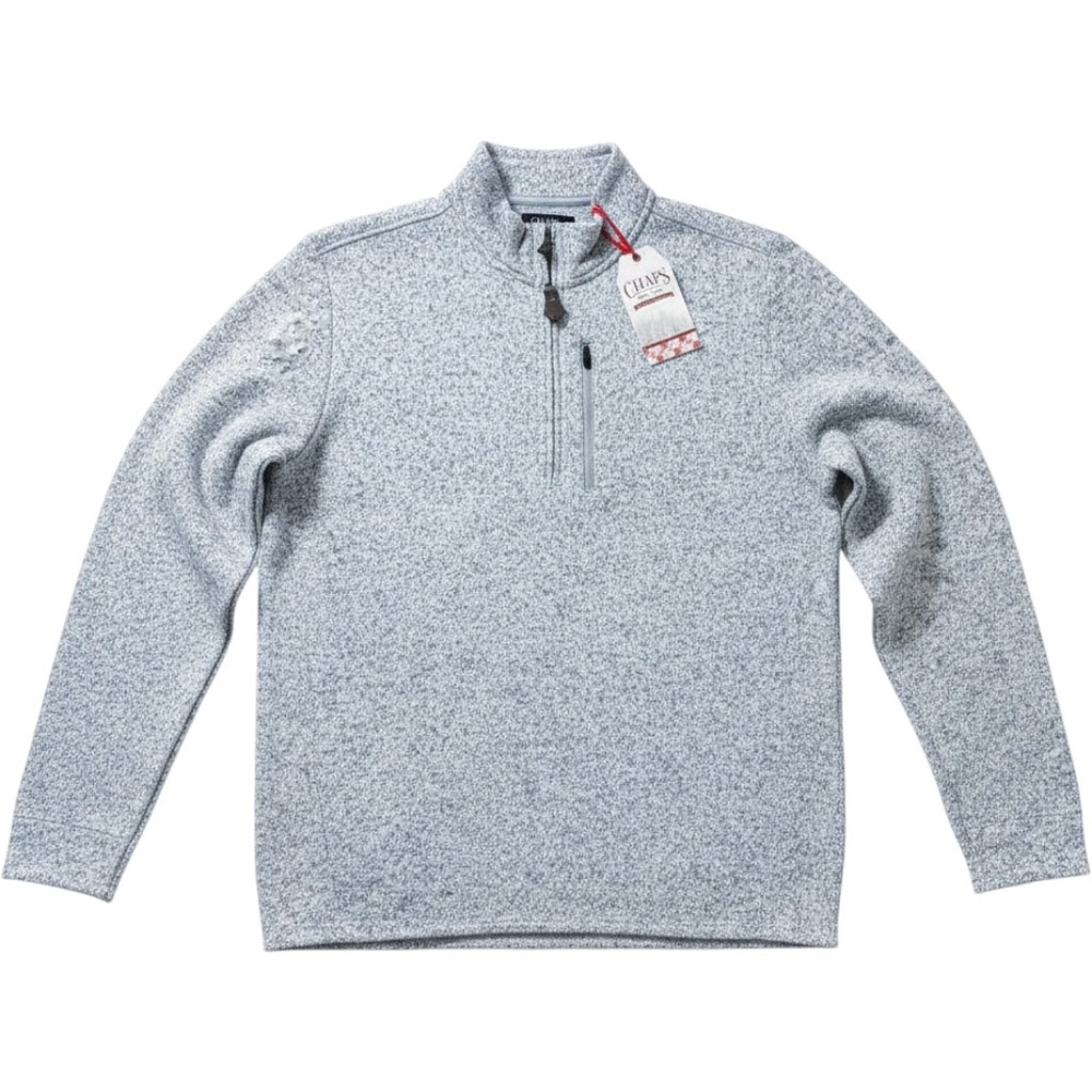 Chaps Sweater Mens Medium Gray Quarter Zip Mock Neck Knit Pullover Pockets